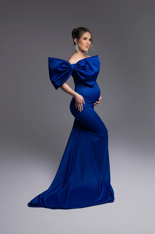 nvxiot - Pink Bow Wedding Maternity Dress for Photoshoot Plus Size Pregnancy Baby Shower Photography Gown for Wedding Guest Custom #18457