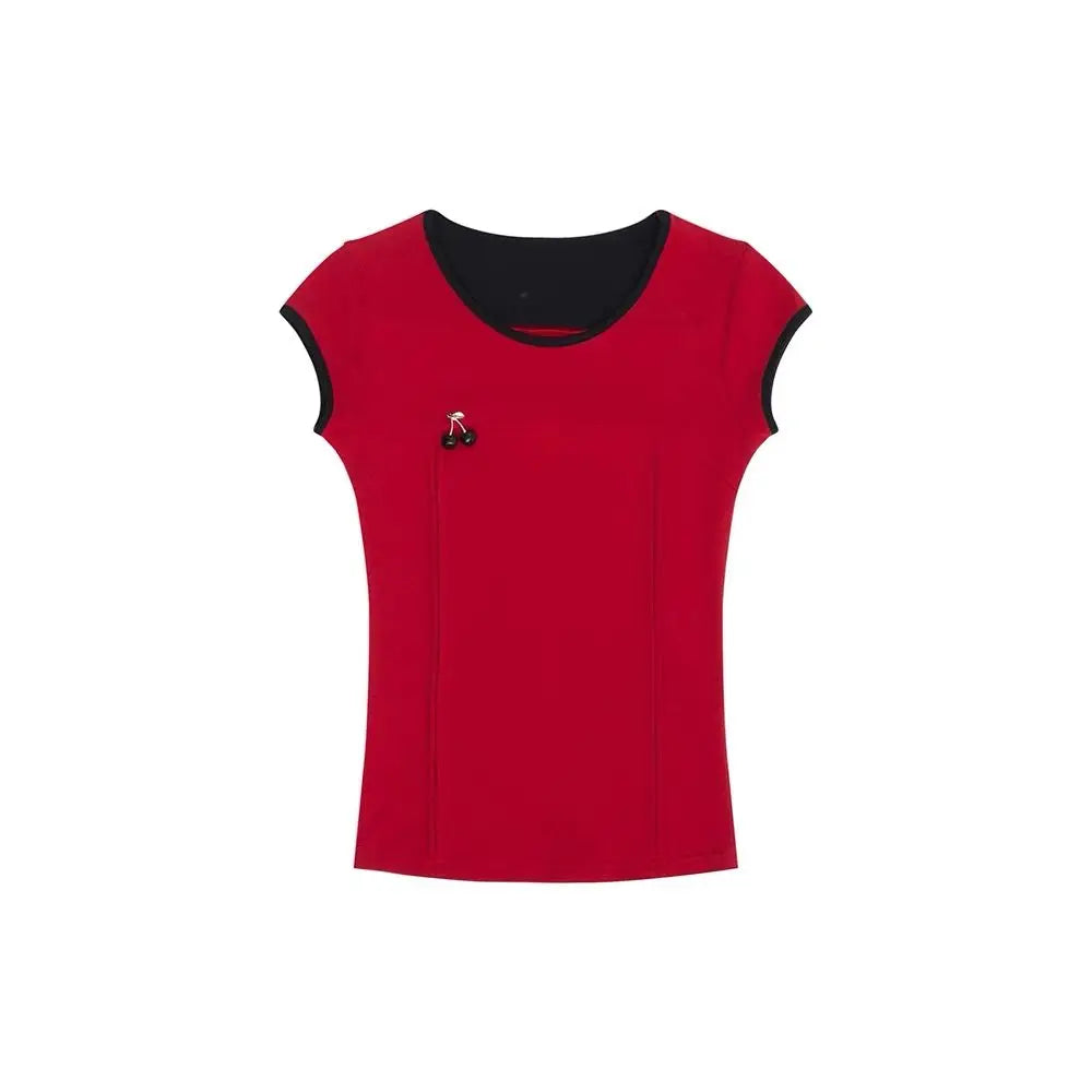 MQTIME - Cherry Pendant Bodycon Skinny Crop Top Short Sleeve T-Shirt TShirt Cropped harajuku fairycore 2000s y2k grunge korean cloth cute