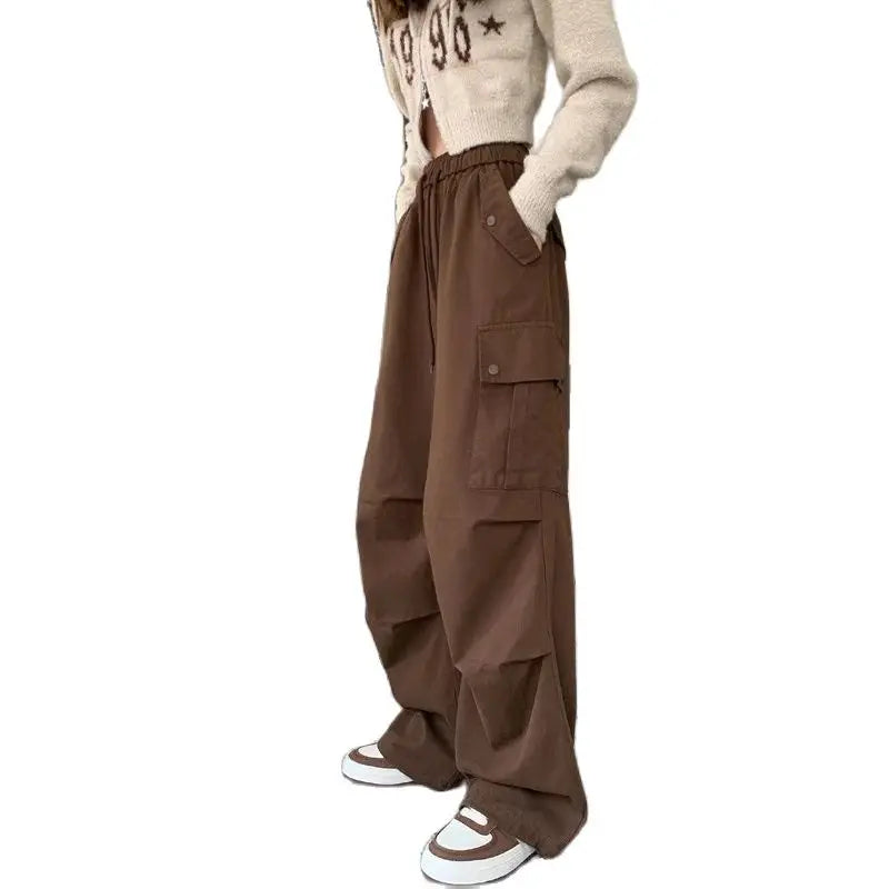 nvxiot Women cargo pants Autumn Winter New Elastic High Waist Wide Leg Casual Pants y2k Women American Loose Sports Parachute trousers