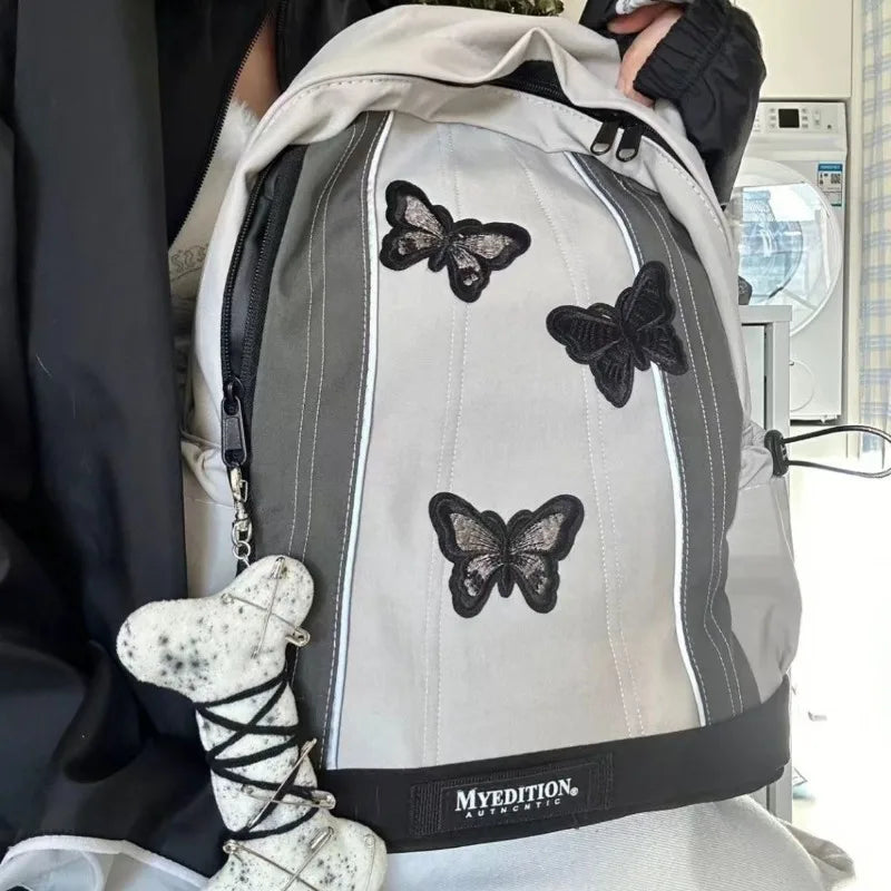 nvxiot - Y2k Gothic Womens Backpack Butterfly Patchwork Student School Backpacks Large Capacity Vintage Fashion Designer Luxury Bag