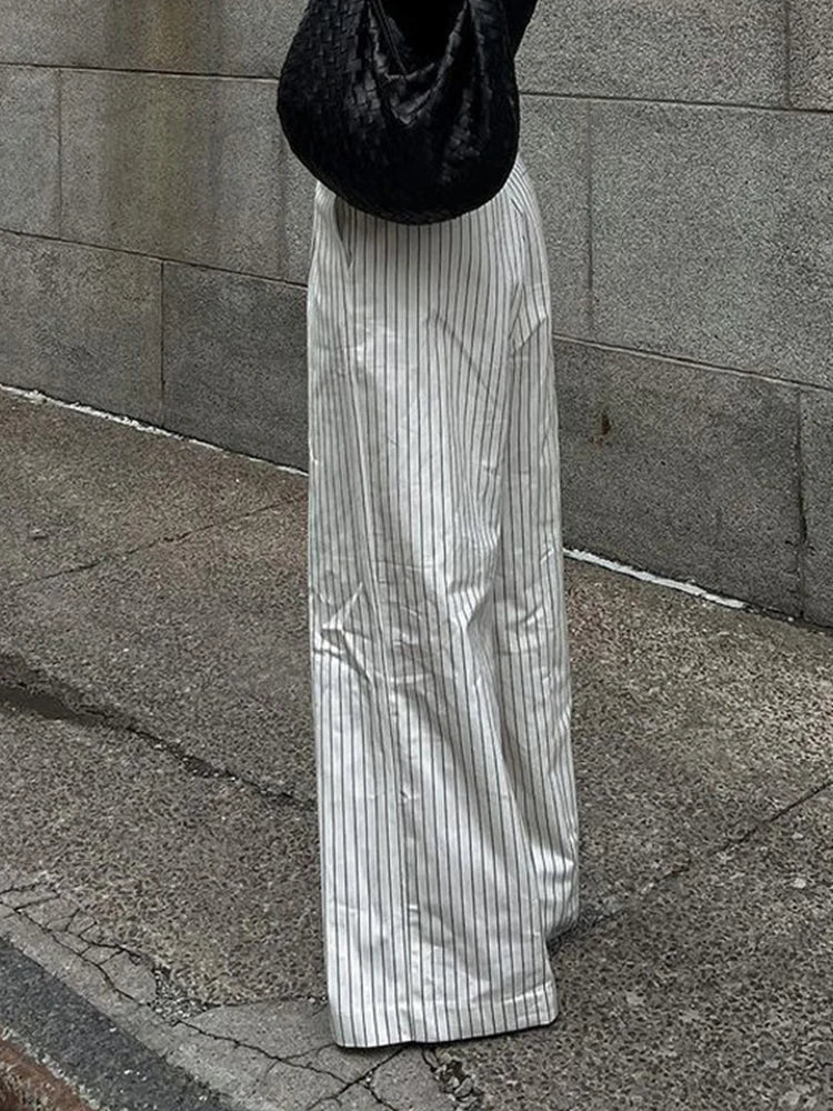 nvxiot - Spring Summer 2024 Women Striped Office Trousers High Waist Loose Wide Leg Flare Pants For Women
