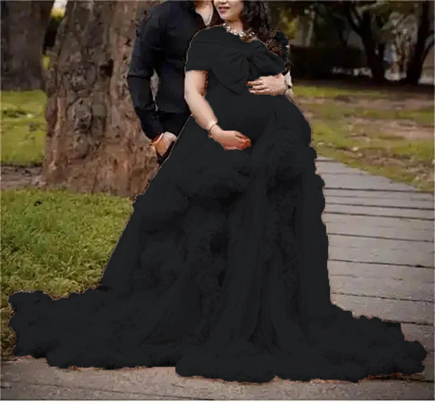 MQTIME - Long Pregnancy Photoshoot Woman Photography Pregnant Clothing Tulle Ruffle Maternity Lace Robe Photo Shoot Dress