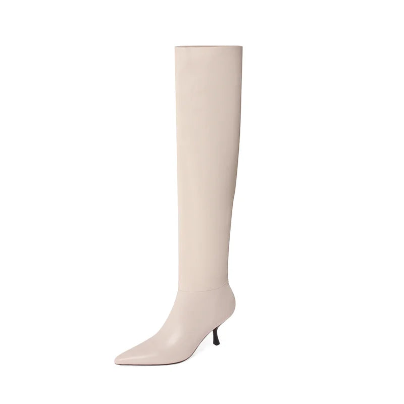 MQTIME - new Autumn Women knee high boots natural leather 22-25cm cowhide+pigskin modern boots pointed toe Retro Elastic boots