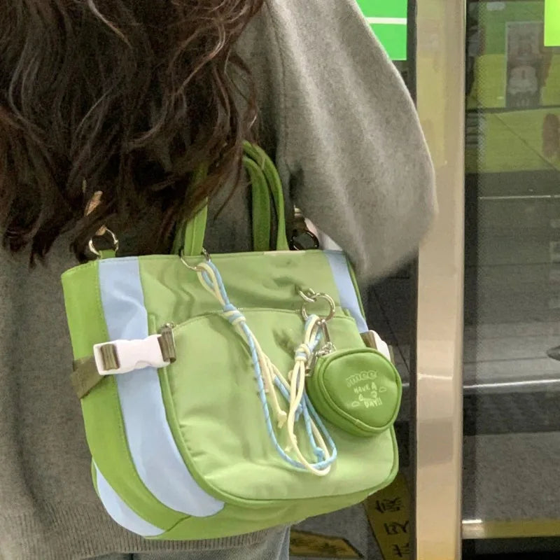 MQTIME - Green Womens Shoulder Bag Nylon Large Capacity Casual Student Tote Bag Jk Cute Aesthetic Literary Ladies New in Handbag