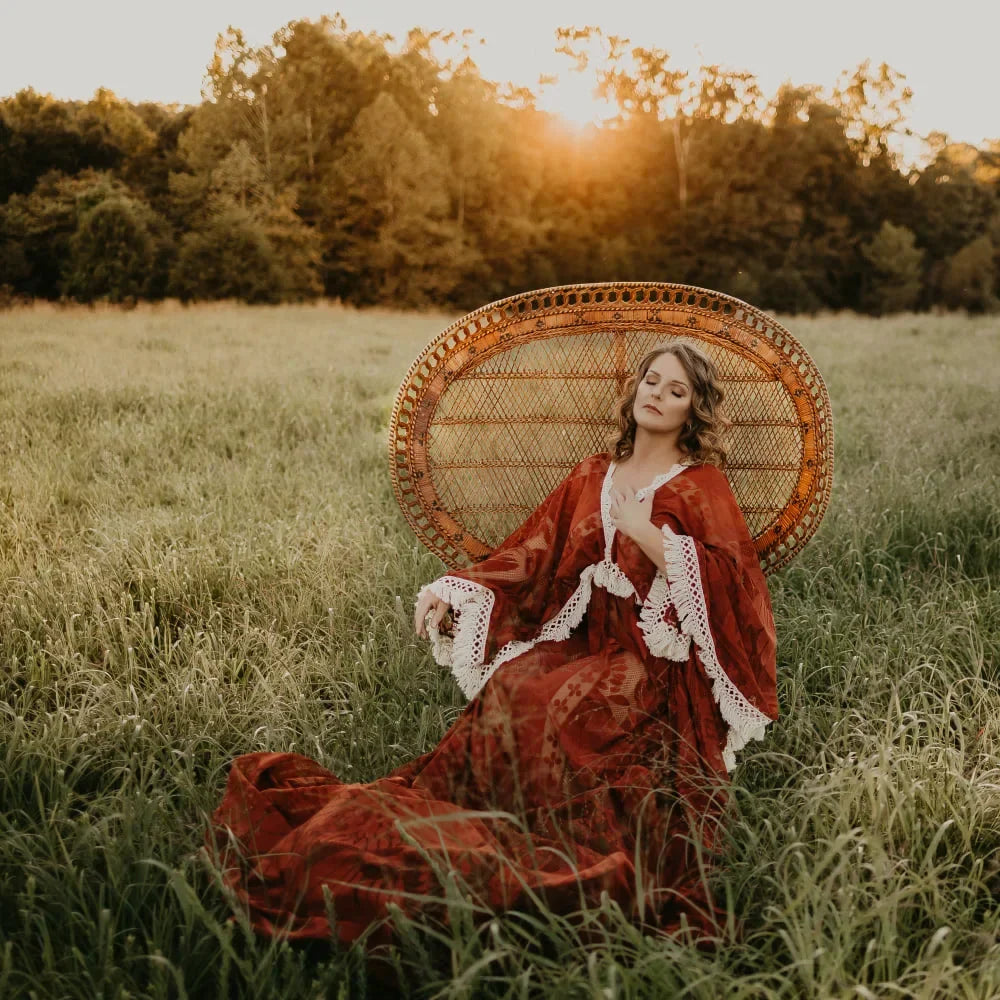 MQTIME - Bohemian Maternity Photography Dress Lace Party Gown Vintage Boho Pregnancy Robe Photo Shoot Prop Clothes