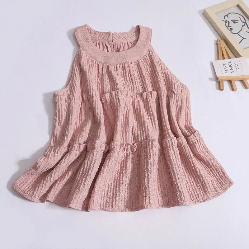 nvxiot - Summer New Sweet Ruffles O Neck Sleeveless Tops High Waist Loose Casual Straight Pants Fashion Two-piece Set for Women Outfits