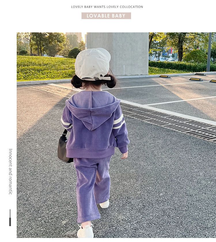 nvxiot Autumn Little Girls Children Clothing Set Two 2Pce Set Purple Hoodies Zipper Jacket +pants Baby Clothes Kids Outfits Sports Suit