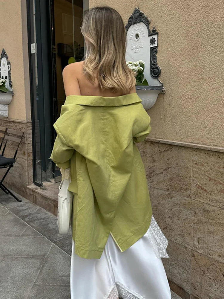 nvxiot - Casual Loose Outerwears Solid Long Sleeve Women's Jacket Turn-down Collar High Street Coats All Match Simple Female Suit Tops