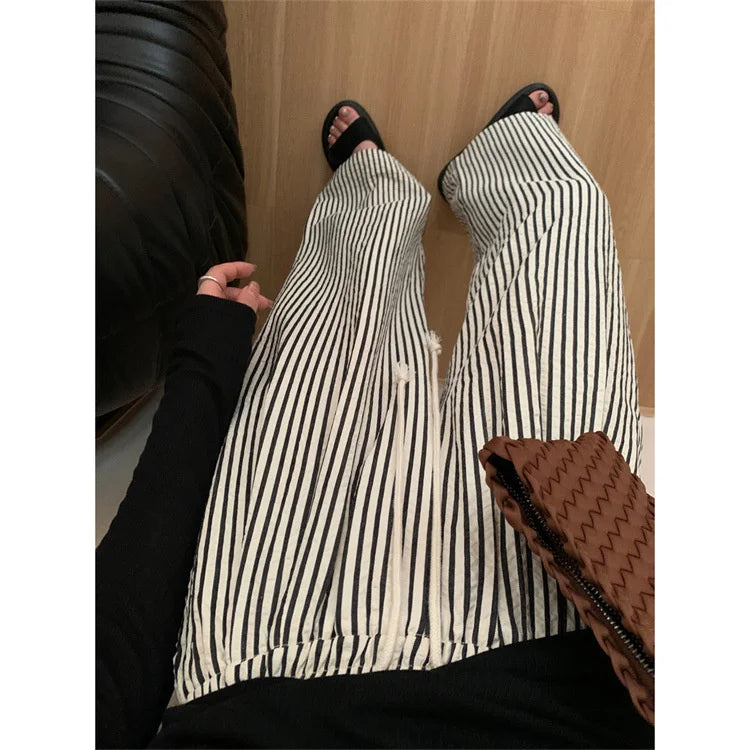 nvxiot - Striped Pants For Women In Summer Loose Slim Casual Wide Leg Straight Leg Long Pants