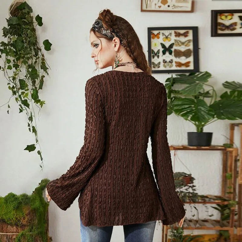 MQTIME - Retro Butterfly Print Cardigan Women's Flare Sleeved Texture Gypsy T-shirts Straps Mori Girl Vintage Slim Knitted Sweater Mujer