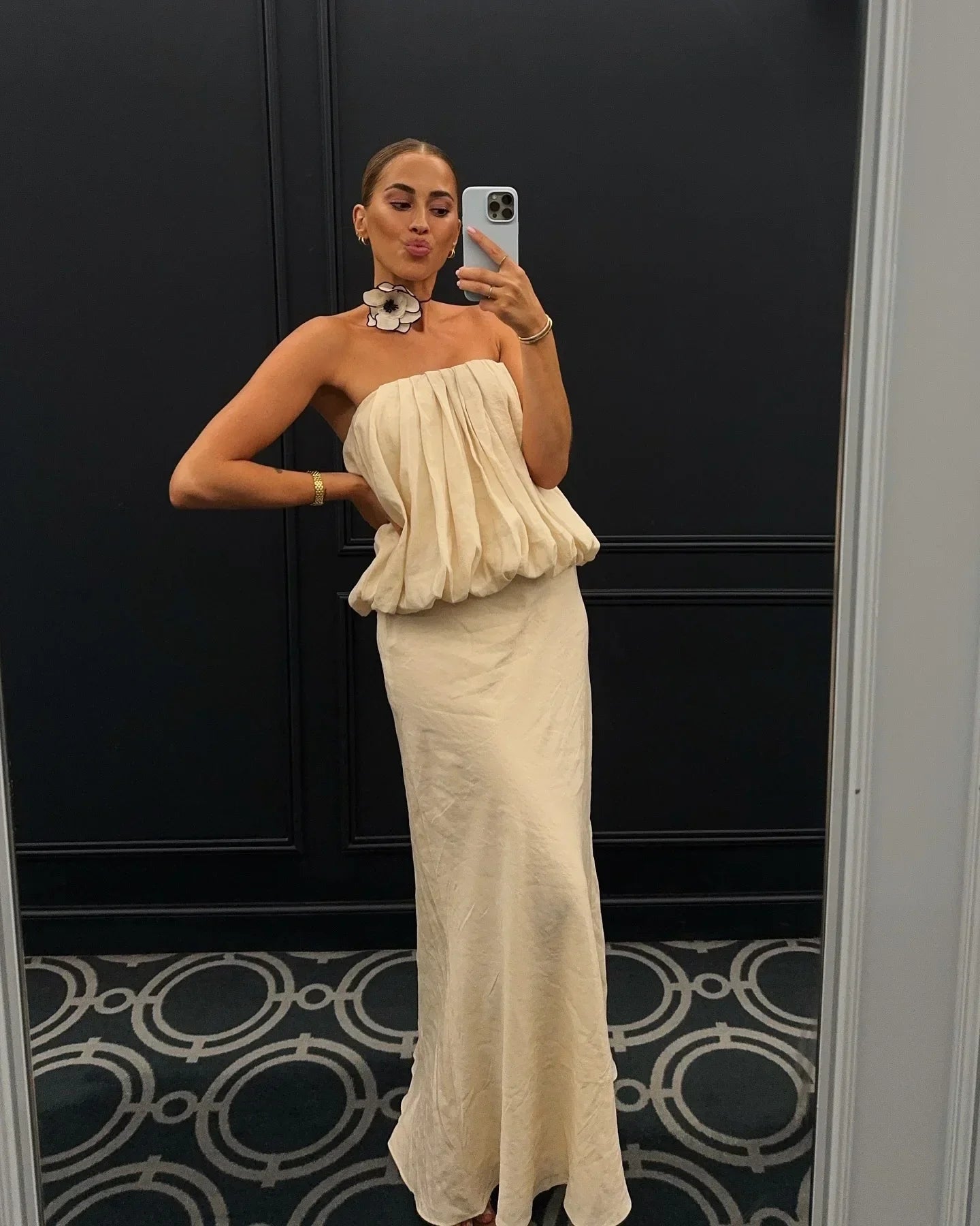 MQTIME - Folded Ruffles Strapless Top Women Suits Chic Sleeveless Short Top Maxi Skirt 2 Pieces Set 2024 Summer Lady Highstreet Outfits