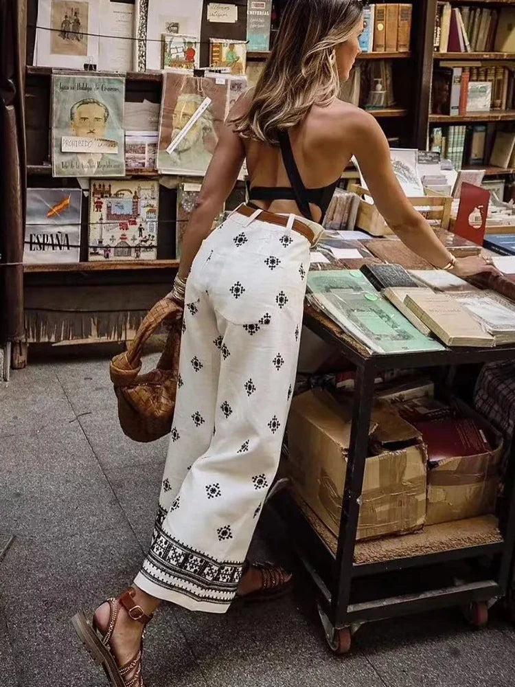 MQTIME - Vintage Women Loose Boho Linen Pants Summer Fashion Ladies Vocation Soft Embroidery Trousers Female Casual Bottoms Chic