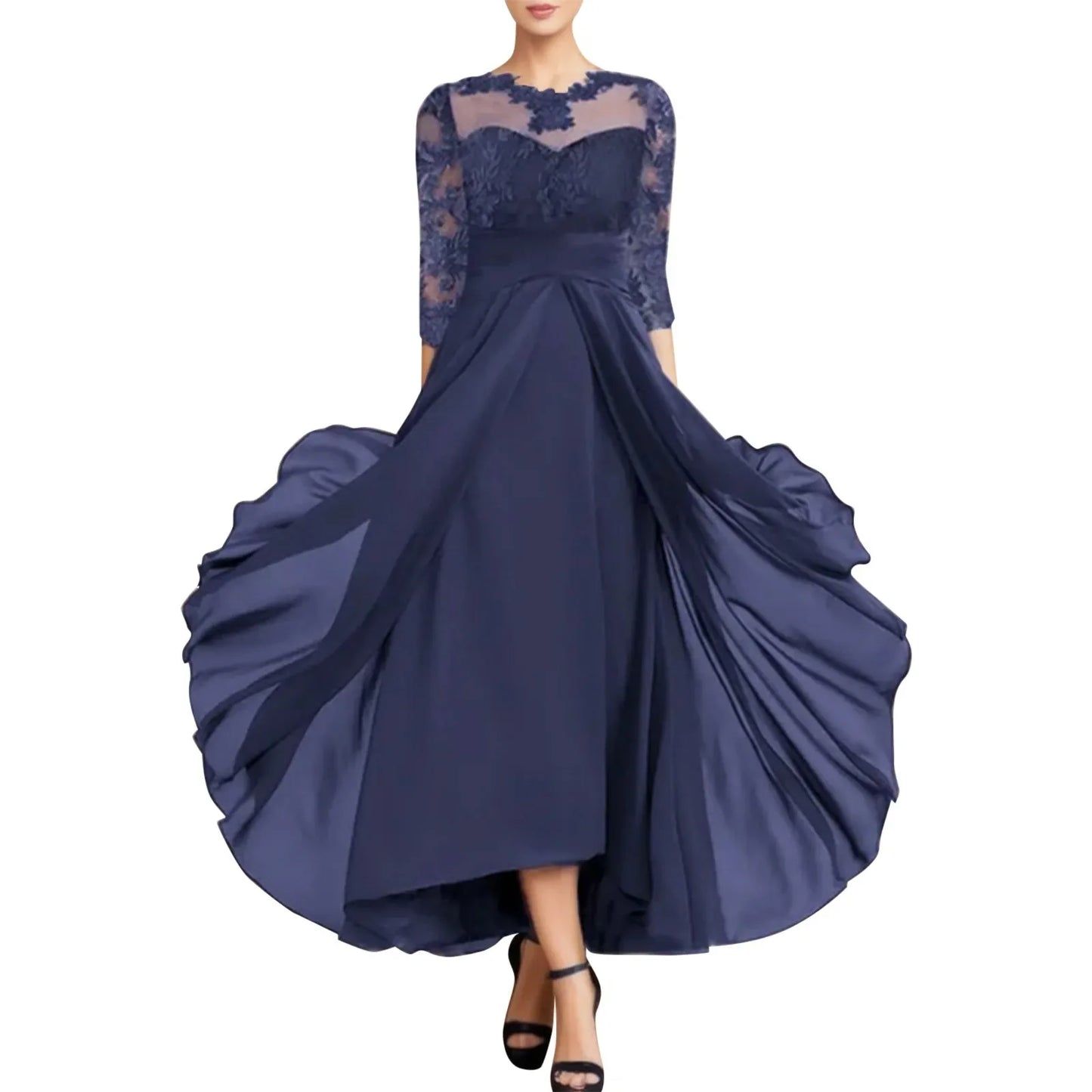 MQTIME - Elegant Lace Spliced Mother of the Bride Dresses Ladies High Waist Satin Evening Dress Classic Temperament Slim Long Dress 2024