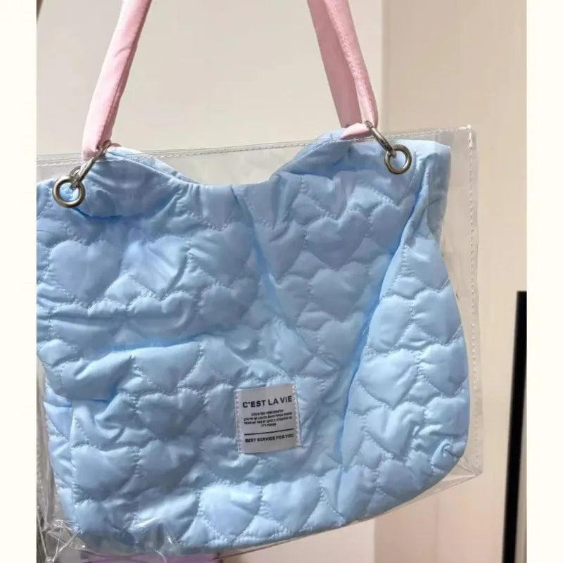 nvxiot - Harajuku Blue Shoulder Bags Women Transparent Large Capacity Casual Tote Bag Ladies Sweet Canvas Messenger Bag Aesthetic