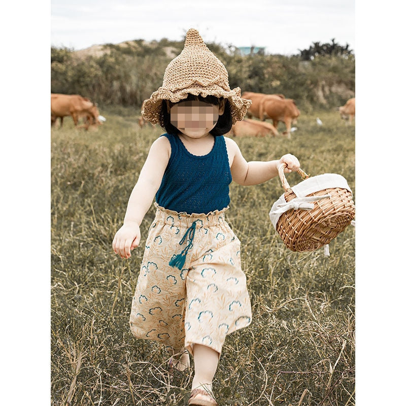 nvxiot Children's Casual Floral Pants Summer Countryside-style Girls Thin Floral Comfortable Loose Trousers Toddler Mosquito Pants Kids