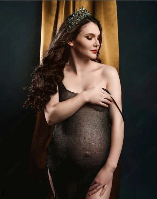 nvxiot - Sexy Slip Maternity Photography Props Dress Mesh See Through Maternity Photo Shoot Photography Dress Sides Slit