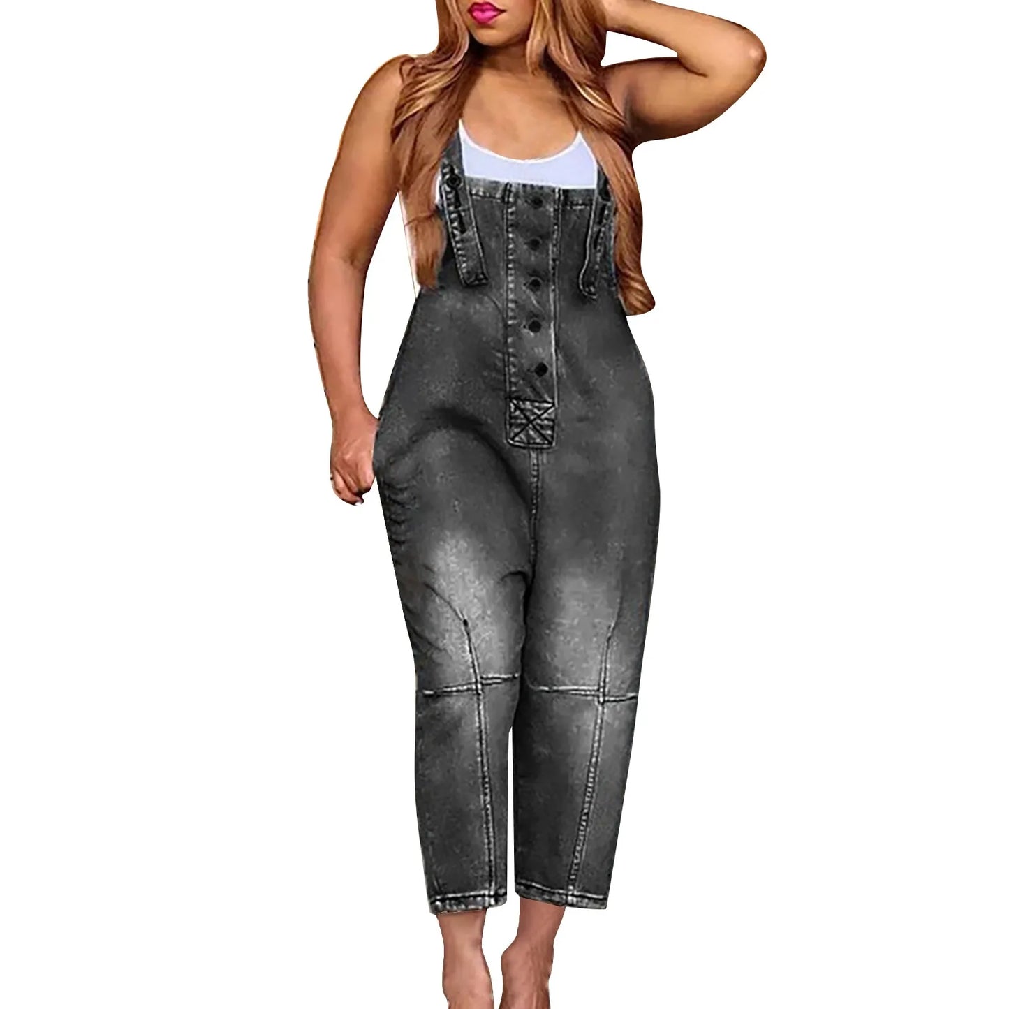 nvxiot - Women's Summer New Loose Multi Pocket Denim Overalls Oversized Jumpsuits Fashion Baggy Casual One-piece Strap Playsuits 2024