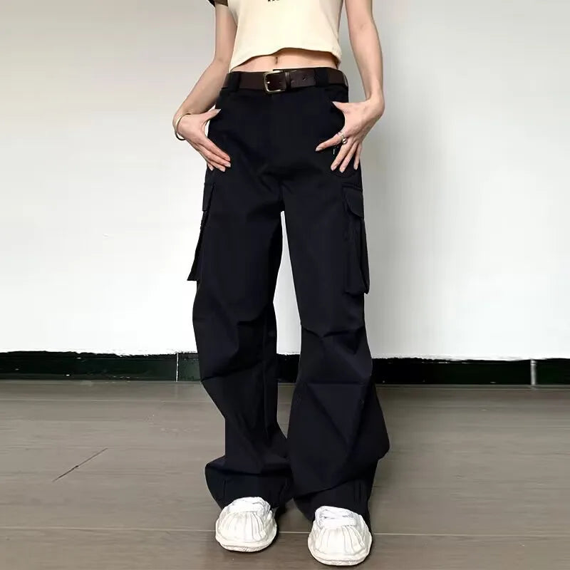 nvxiot - Zipper Pockets High Waist Solid Y2K Streetwear Wide Leg Women'S Cargo Pants Casual Daily Vacation Wholesale Clothing