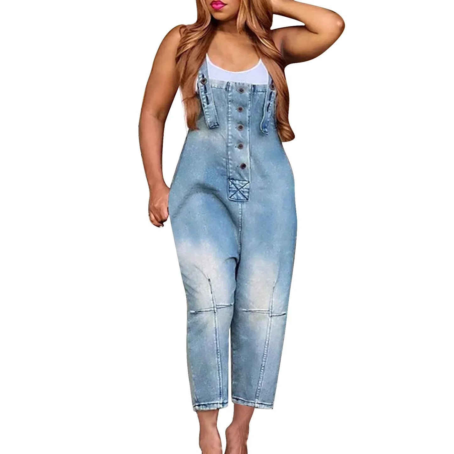 nvxiot - Women's Summer New Loose Multi Pocket Denim Overalls Oversized Jumpsuits Fashion Baggy Casual One-piece Strap Playsuits 2024