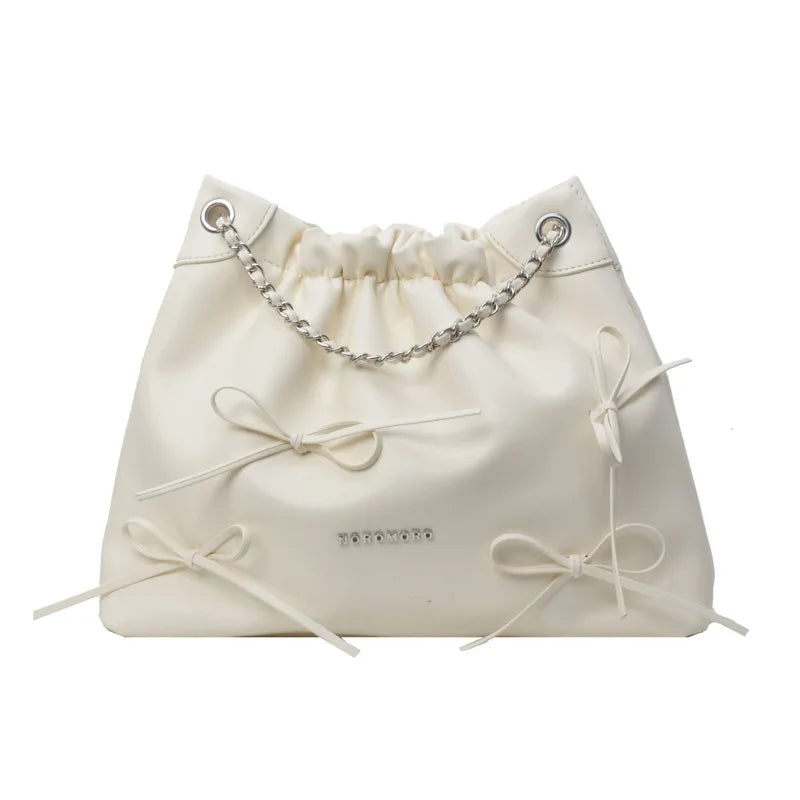 MQTIME - 2024 Summer New Ladies Handbag Fashion Simple Beige Pink Silver Pu Bucket Bags For Women Trendy Casual Shoulder Bag Crossbody