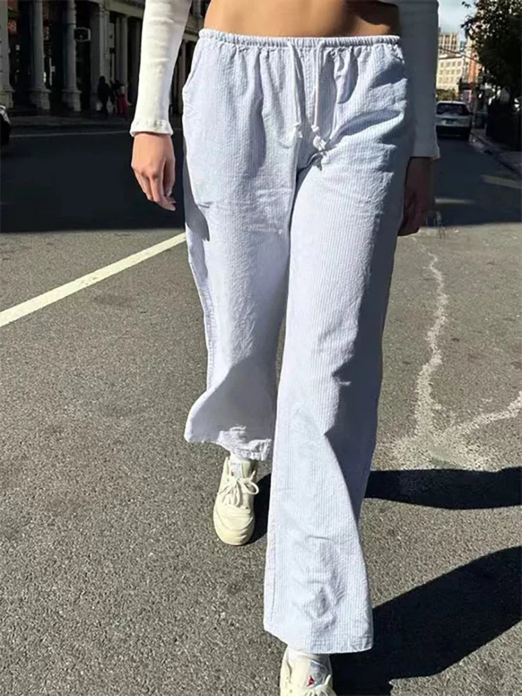 nvxiot - Yaphleet Y2K Girls Vintage Striped Wide Leg Pants 2024 Spring Fashion Ladies Casual Straight Pants for Women Streetwear Bottoms