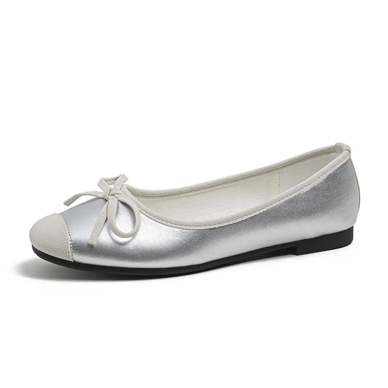 nvxiot - French Sheepskin Square Head Single Shoes Women Soft Bottom Ballet Shallow Mouth Bow Flat Plus Size 34-43 Casual Lolita Shoes