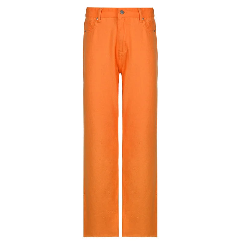 nvxiot Casual High Waist Pockets Rivet джинсы женские Wide Leg Pant Vintage Slim Macaron Color Office Ladies Jeans Korean Fashion
