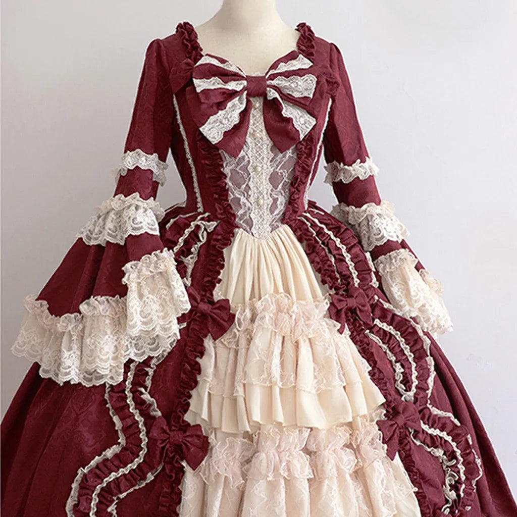 nvxiot - 2024 New Light Blue Bowknot Lolita Dress Women Fashion Gothic Lace Patchwork Japaness Style Sweet Lolita Cosplay Vintage Dress