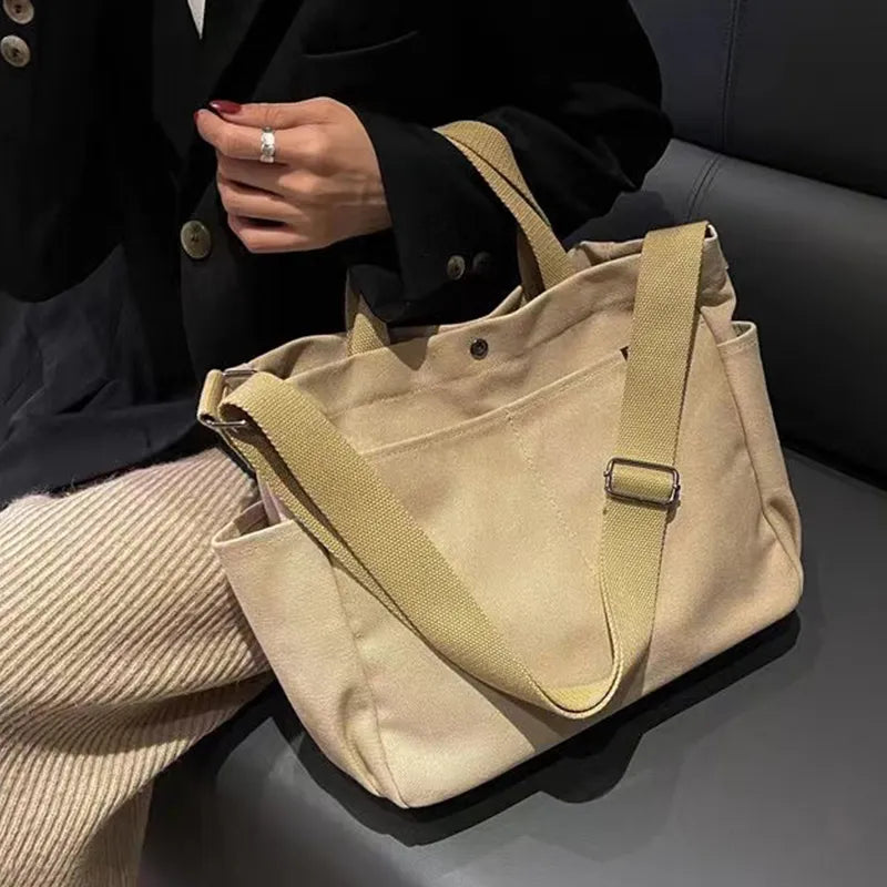 nvxiot Big Handbags Women Canvas Bag Fashion Daily Simple Crossbody Shoulder Bags Female Tote 4 Solid Color Vintage Retro Messenger Bag