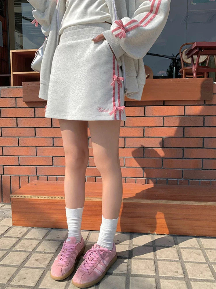 MQTIME - Sports Tennis Skirt for Women Embroidery Letter Mini Skirts with Bow Striped High Waist Hip Wrap Skirt Summer Slim Chic