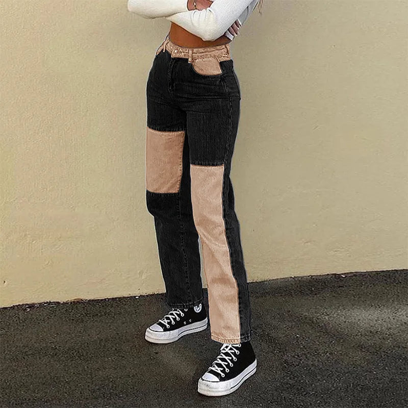 nvxiot Summer new straight leg jeans women'sEurope and the United States hip-hop street color splicing thin casual jeans and trousers