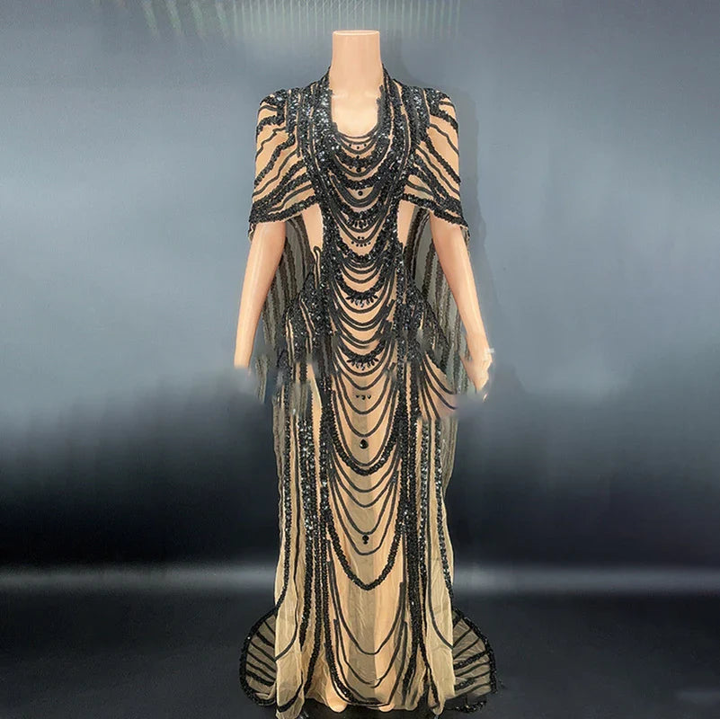 nvxiot - Maternity Photography Props Dress Pregnant Woman Photo Shoot Outfit Long Dresses Sexy Goddess Shiny Rhinestone Sequins Cape
