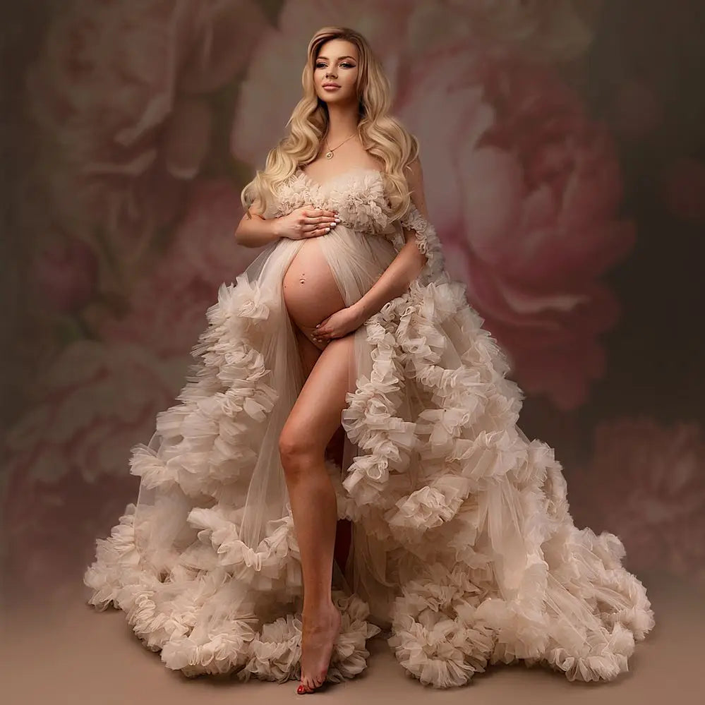 nvxiot - Dusty Ivory Maternity Dress for Photo Shoot Front Split Fotos Gowns2024 Sexy Baby Shower Pregnency Dresses For Party