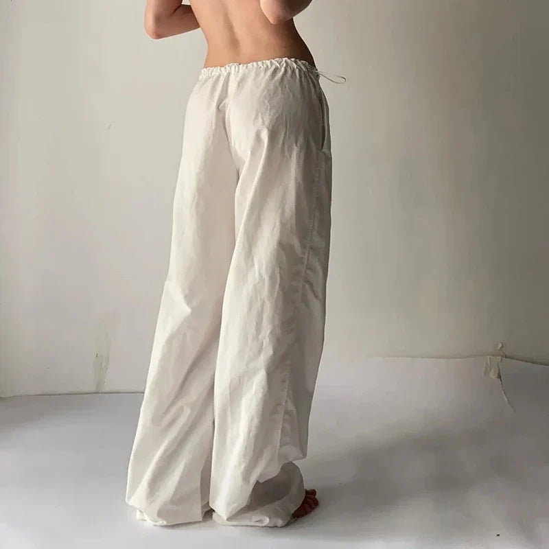 nvxiot Retro low waist drawstring casual pants women's summer bundle feet loose straight pendant pants everything with wide leg pants