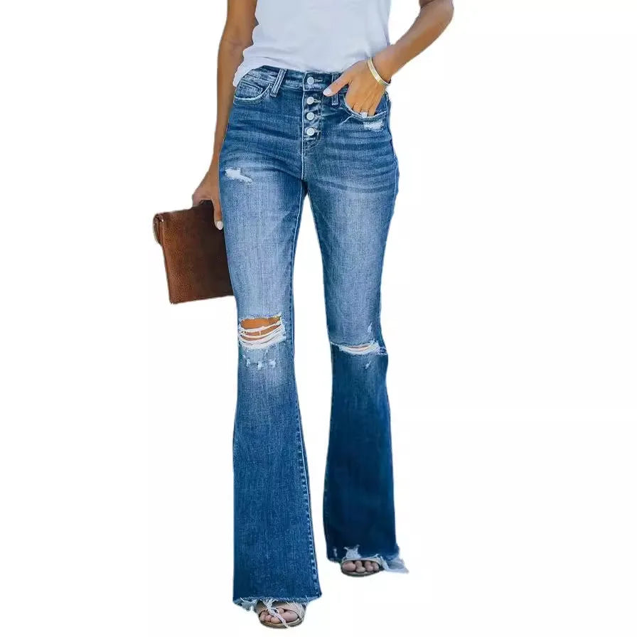 nvxiot - Autumn and Winter European and American Women's New Temperament Fashion Pocket Buttons Slim Washed Jeans Women