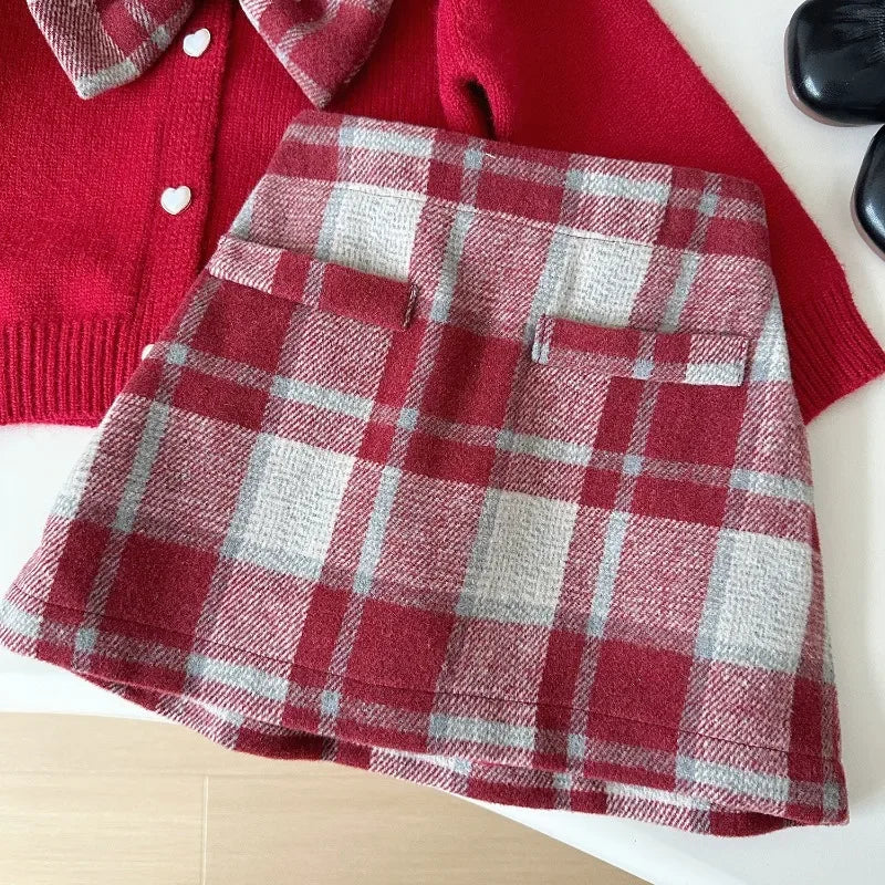 MQTIME - Girls Suits Autumn Winter Sweaters Cardigans+Skirt Fashion Baby Girl Clothes Sets Fall Princess Children Casual Clothing 2-7Yrs