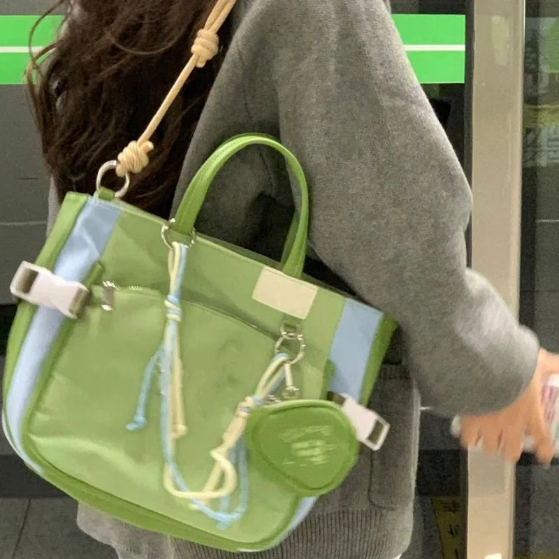 MQTIME - Green Womens Shoulder Bag Nylon Large Capacity Casual Student Tote Bag Jk Cute Aesthetic Literary Ladies New in Handbag