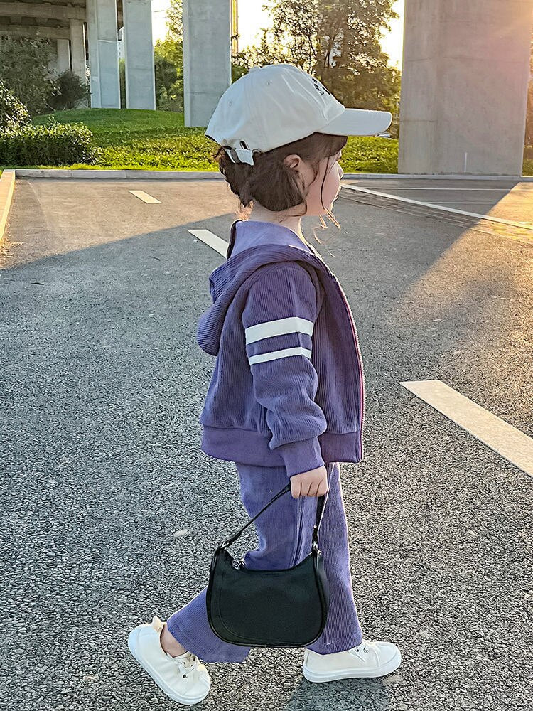 nvxiot Autumn Little Girls Children Clothing Set Two 2Pce Set Purple Hoodies Zipper Jacket +pants Baby Clothes Kids Outfits Sports Suit