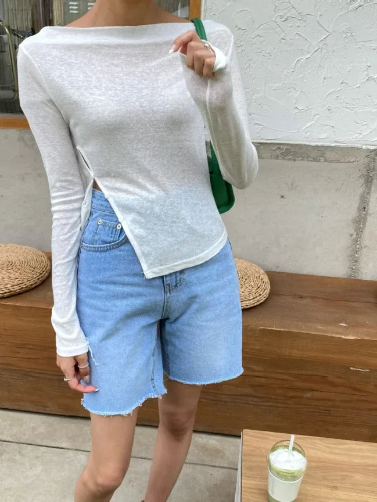 nvxiot - Women Baggy Denim Pants Summer High Waist Korean Streetwear Ripped Jeans Woman Vintage Blue Button Jeans Shorts