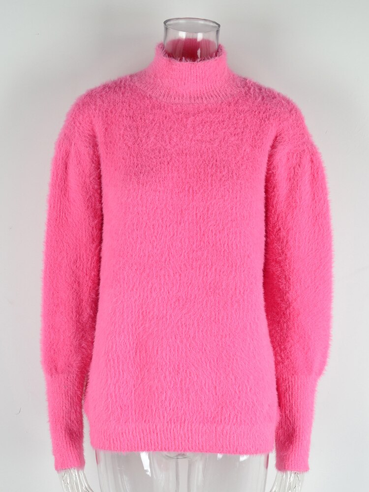 nvxiot Fluffy Warm Winter Sweater for Women Pullover Turtleneck White Pull Femme Basic Autumn Jersey Jumper Black Sweater