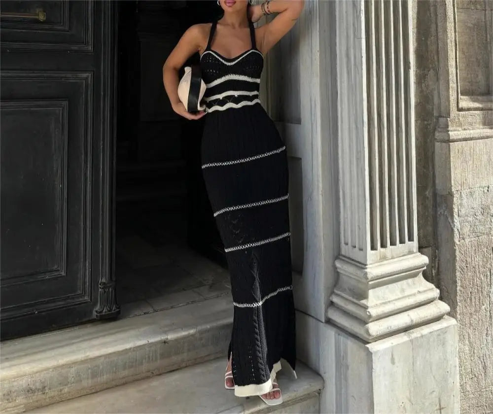 nvxiot - Women's Halter Dress Spring Summer Female Design Sense Slimming Bag Hip Slimming Medium Long Split Fishtail Robes Female