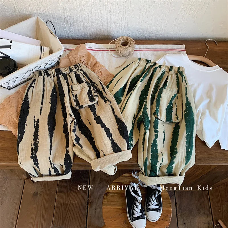 MQTIME - Korean Spring Autumn Toddler Boy Pant Cotton Linen Gradient Baby Boy Harem Pant Leisure Versatile Elastic Waist Kid Girl Trouser