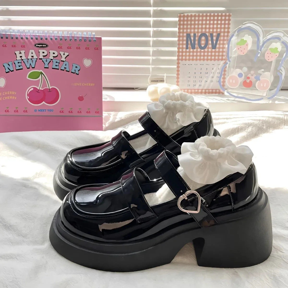 MQTIME - Women Platform Basic Mary Jane Shoes Prepppy Style Leather Heart Lolita Shoes Japanese Jk Female High Heel Shoes