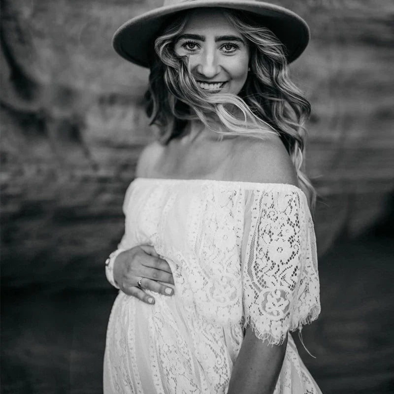 MQTIME - Bohemian Lace Maternity Maxi Dress for Gorgeous Pregnancy Photo Shoots Stunning Floor-Length Gown for Photography Dress