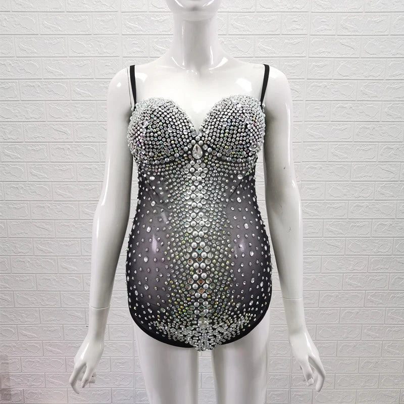 nvxiot - Sexy Luxury Pregnant Photography Bodysuit Heavy Industry Embroidery Water Diamond Pearl Maternity Clothing See-through Blouses