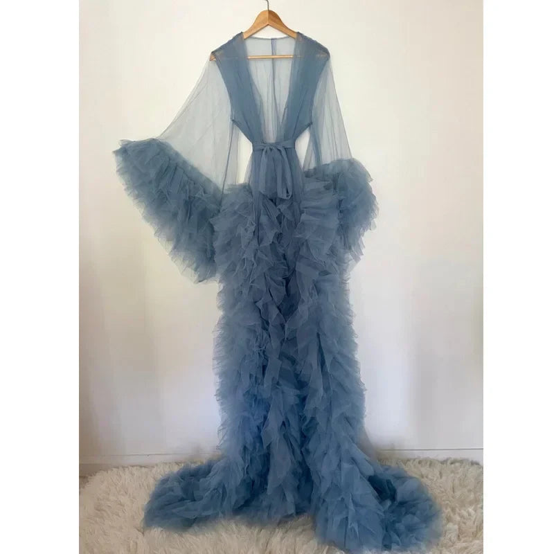 MQTIME - Extra Tulle Boutique Materiality Dress Robe Photo Shoot, Honey Dew Props See Through Sex Lingerie Robe For Women