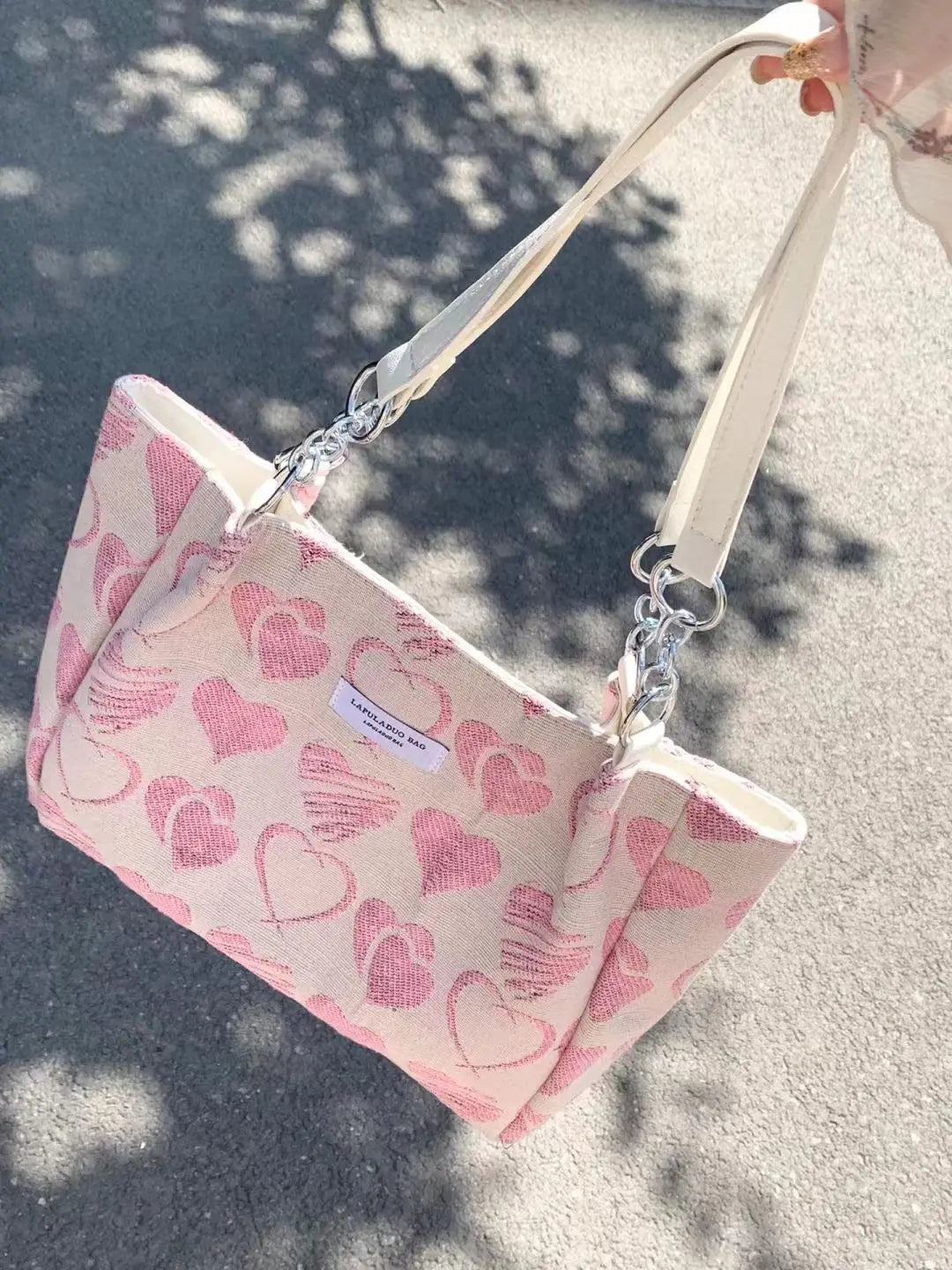 nvxiot - Harajuku Pink Handbag Women Retro Fairycore Aesthetic Heart Large Capacity Tote Bag Female Vintage Cute Shoulder Bag Y2k