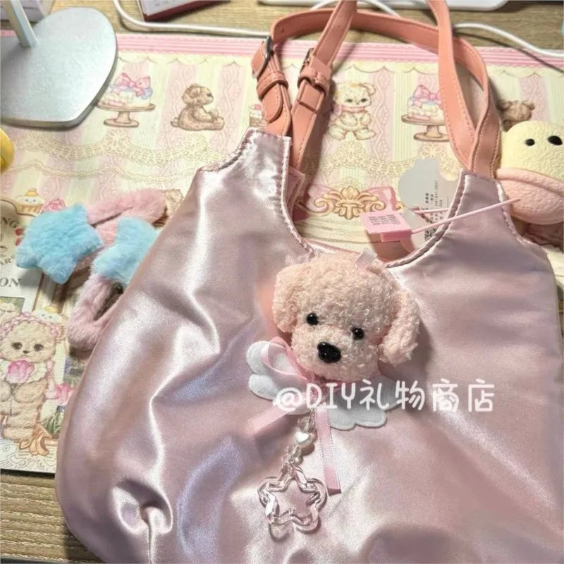 MQTIME - Sweet Cool Pink Handbag Women Retro Hot Girls Satin Chic Soft Y2k Bags Ladies Vintage Dog Cute Underarm Bag Aesthetic