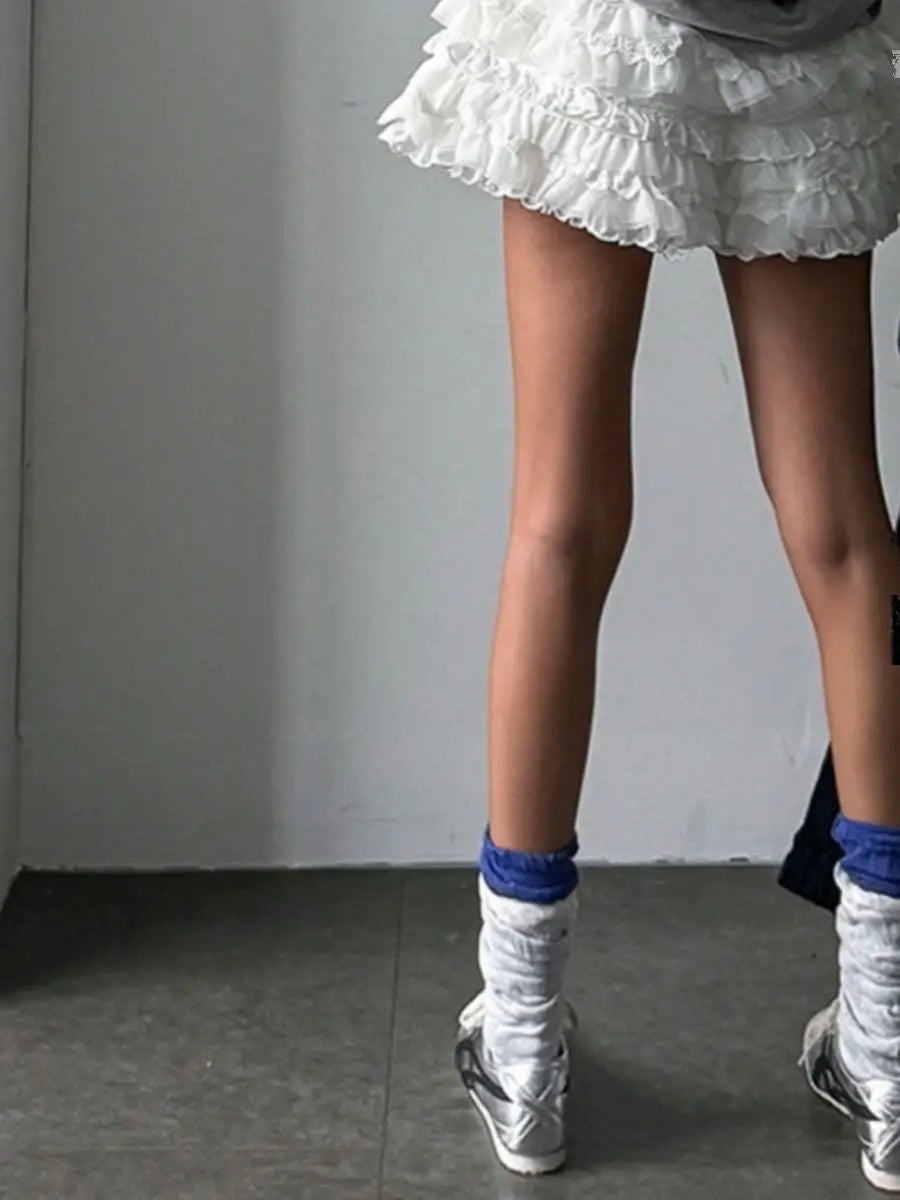 MQTIME - Korean Style Summer New Academy Style White Cake Shorts Lace Sweet Cool Girl High Waist Slimming Fluffy Short Skirts for Women