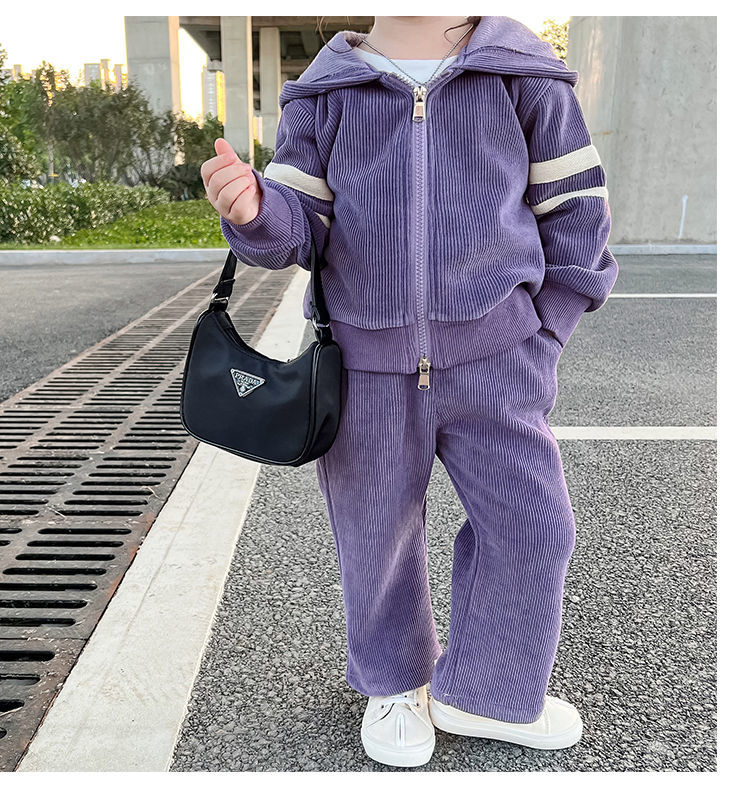 nvxiot Autumn Little Girls Children Clothing Set Two 2Pce Set Purple Hoodies Zipper Jacket +pants Baby Clothes Kids Outfits Sports Suit